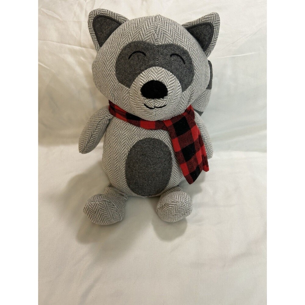 Huntington Home Woodland Critters Raccoon Door Stop in a Plaid Scarf 2021 MPN